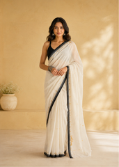 Black &Offwhite Bengal Dhoneykhali Handloom Saree with Handwork