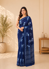 Neel Vruksha Ajrakh Handblock Mul Saree