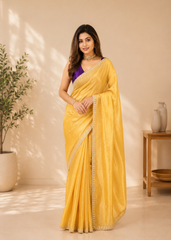Suvarna Aura – Pure Golden Tissue Saree with Handcrafted Cutdana & Sequin Work