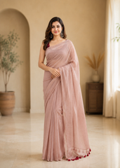 Mocha Glow Handloom Mul Saree with Golden Sitara Work