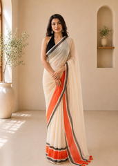 Sandhya Sutra Elegant Mul Saree with Tassels