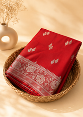 Agni Red Mashru Silk Water Zari Handloom Saree