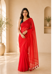 Gulnaar Deep Red Soft Tissue Saree
