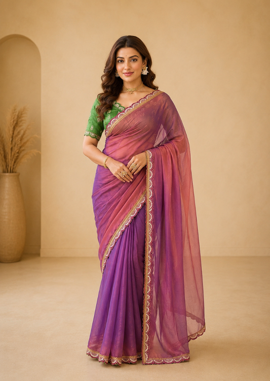 Dark Lavender Grace Mauve Soft Tissue Saree