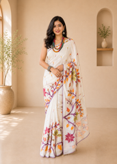 Ivory Bliss Artisan Jamdani Weave Saree