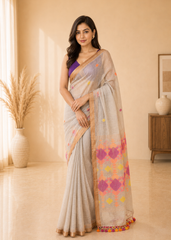 Ganga Zari Linen Handwoven Saree