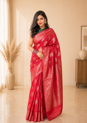 Rooprekha Bridal Red Pure Moonga Banarasi Silk Saree with Silkmark
