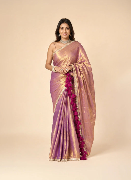 Regal Glow Copper Purple Tissue Saree