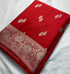 Agni Red Mashru Silk Water Zari Handloom Saree