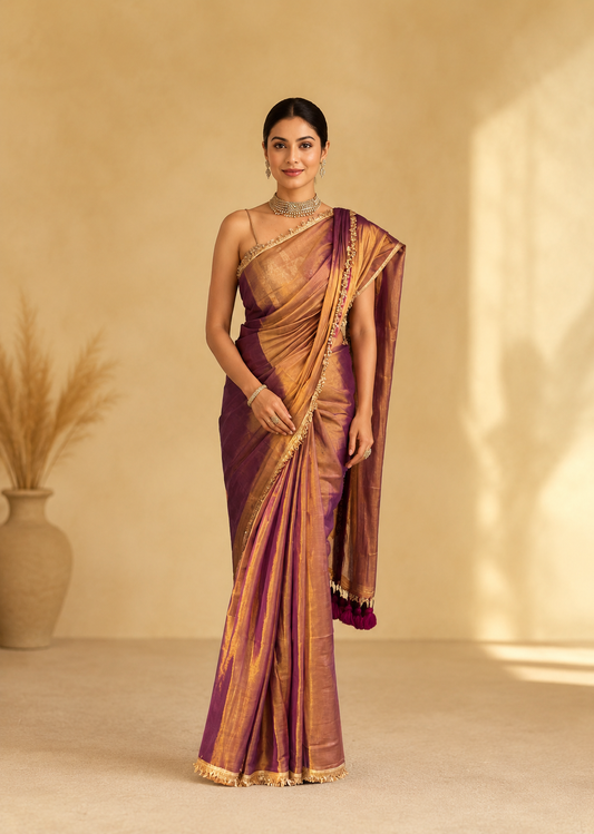 Royal Plum Copper Saree