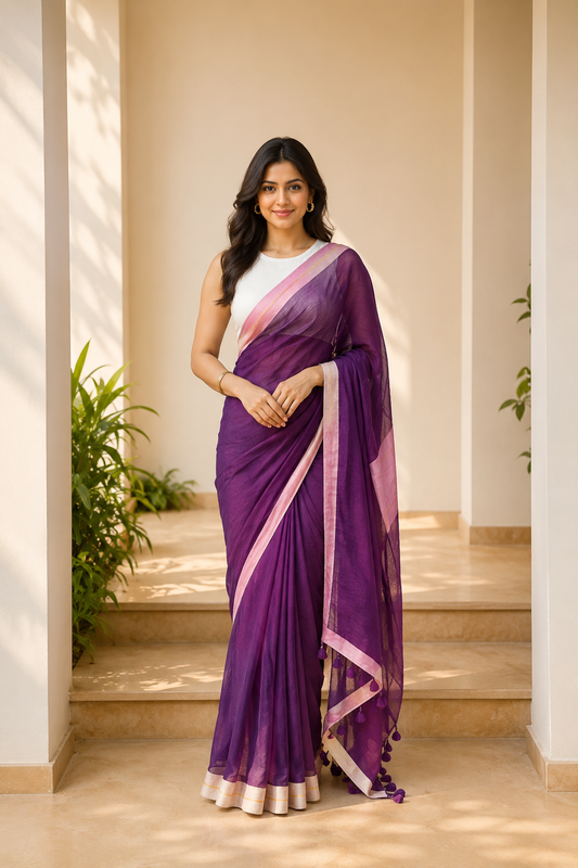 Royal Plum Pure Handloom Mul Saree