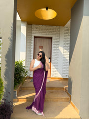 Royal Plum Handwoven Mul Cotton Saree With Elegant Border