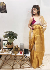 Kanak Sheen Golden  Bengal Tissue Soft Saree
