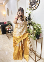 Kanak Sheen Golden  Bengal Tissue Soft Saree