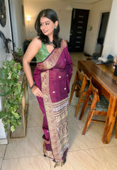 Anuragini Wine Bengal Handloom Baluchuri Saree