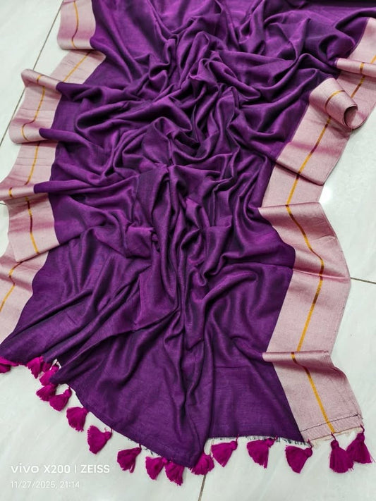 Royal Plum Pure Handloom Mul Saree