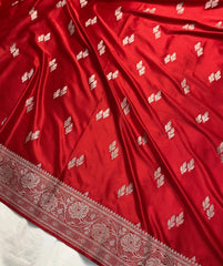 Agni Red Mashru Silk Water Zari Handloom Saree